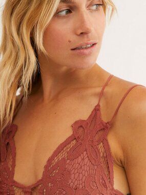 Free People Fp One Adella Bralette Lace Criss Cross Smocked Copper Top L